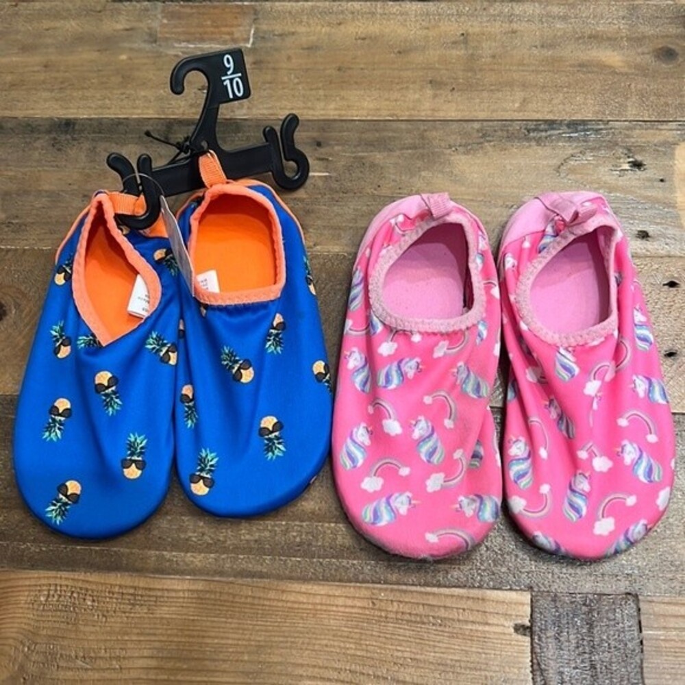 2-pair Wonder Nation Kids Water Shoes Toddler 9&10 Pink Unicorn & Blue Pineapple